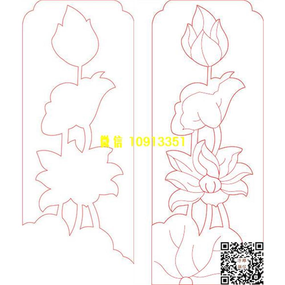 精雕图35荷花墓碑板精雕图线雕图线条图单线铣底图_电脑雕刻plt文泰矢量图精雕图浮雕图